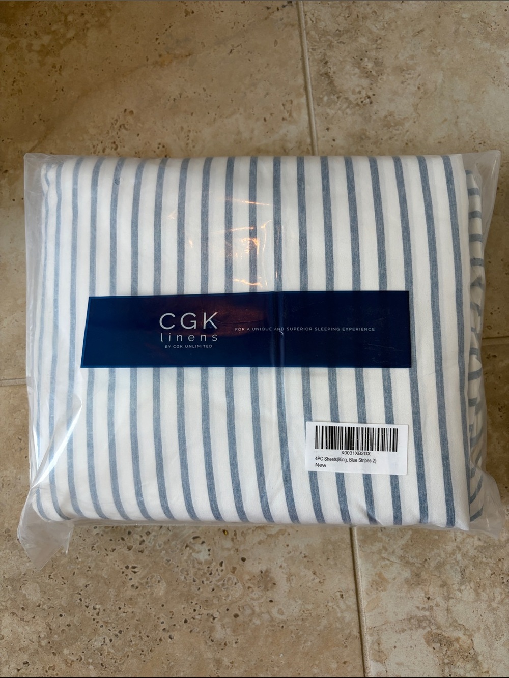 King Sheet Set(4pieces), blue stripe, NWT
